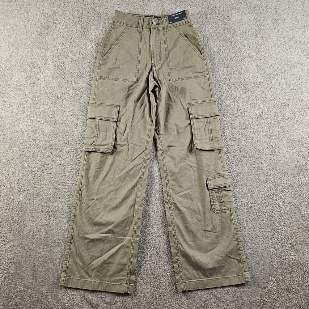 Hollister Ultra High-Rise Baggy Cargo Pants Tan Khaki W24R NEW 00